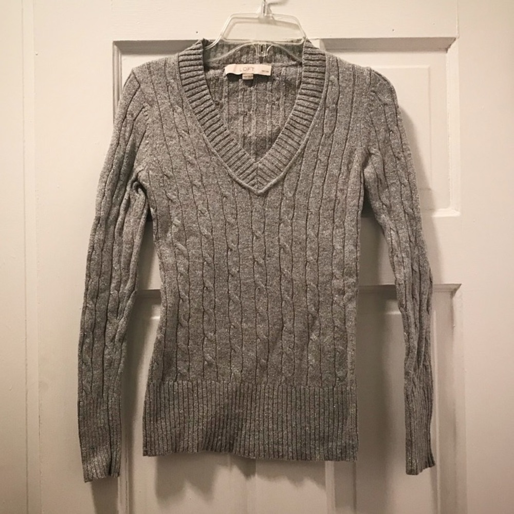 LOFT Light Gray V-neck Sweater